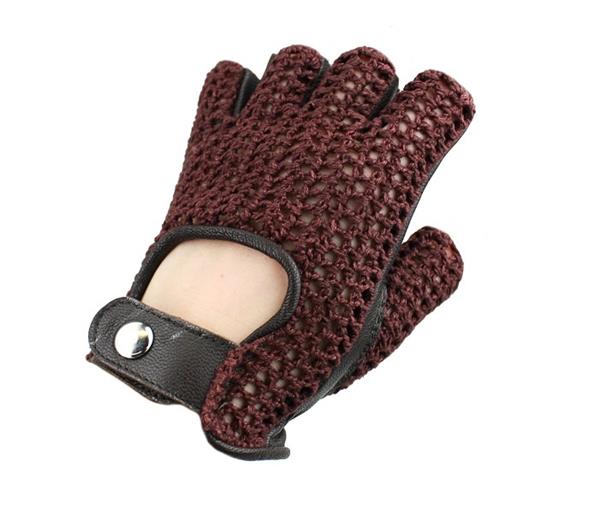 Grote foto swift vintage vingerloze crochet leren handschoenen zwart bruin motoren kleding