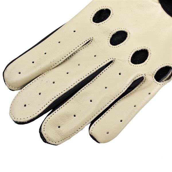 Grote foto driving leren handschoenen zwart beige motoren kleding