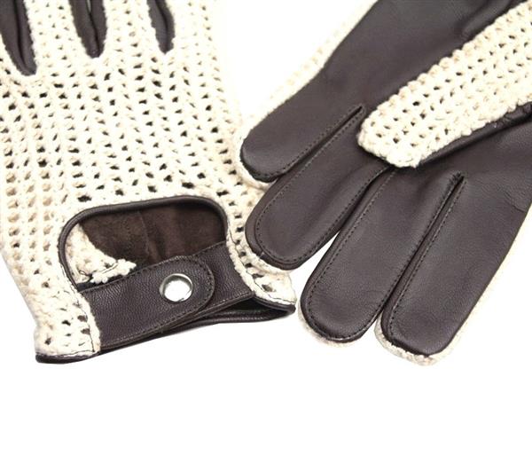 Grote foto swift vintage crochet leren handschoenen donkerbruin motoren kleding