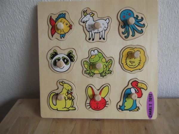 Grote foto plug puzzel dieren 9 stukjes kinderen en baby puzzels