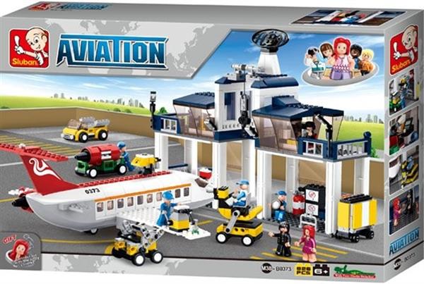 Grote foto sluban vliegtuigwerkplaats met verkeerstoren m38 b0373 kinderen en baby duplo en lego