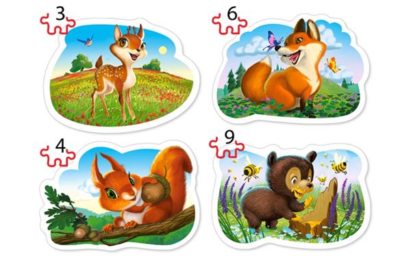 Grote foto 4 delige puzzel set dieren in het bos castorland b 005079 kinderen en baby puzzels