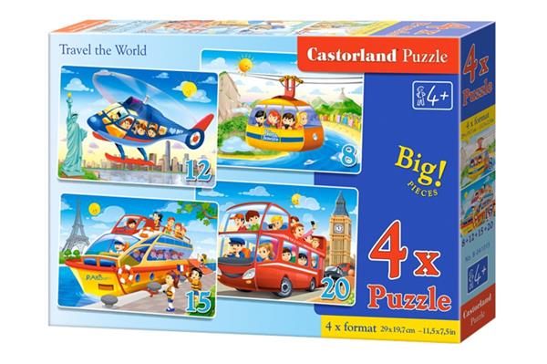 Grote foto 4 delige puzzel set reis de wereld rond castorland b 041015 2 kinderen en baby puzzels