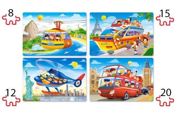 Grote foto 4 delige puzzel set reis de wereld rond castorland b 041015 2 kinderen en baby puzzels