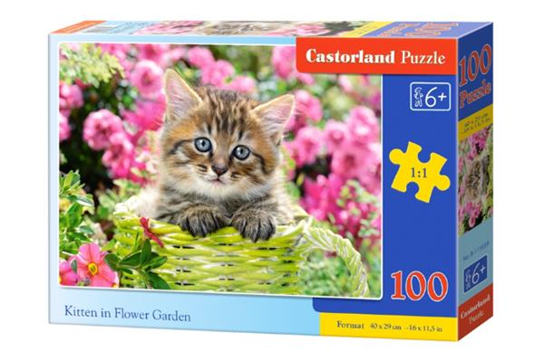 Grote foto kitten tussen de bloemen castorland b 111039 kinderen en baby puzzels