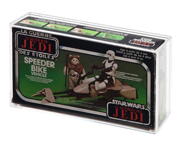 Grote foto custom order star wars rotj speederbike mib euro palitoy display case verzamelen speelgoed