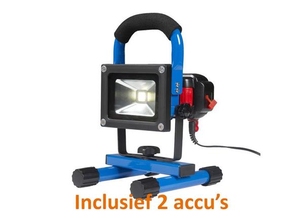 Grote foto oplaadbare led bouwlamp 10 watt met 2 accu en 2 adapters koffer crius tuin en terras verlichting
