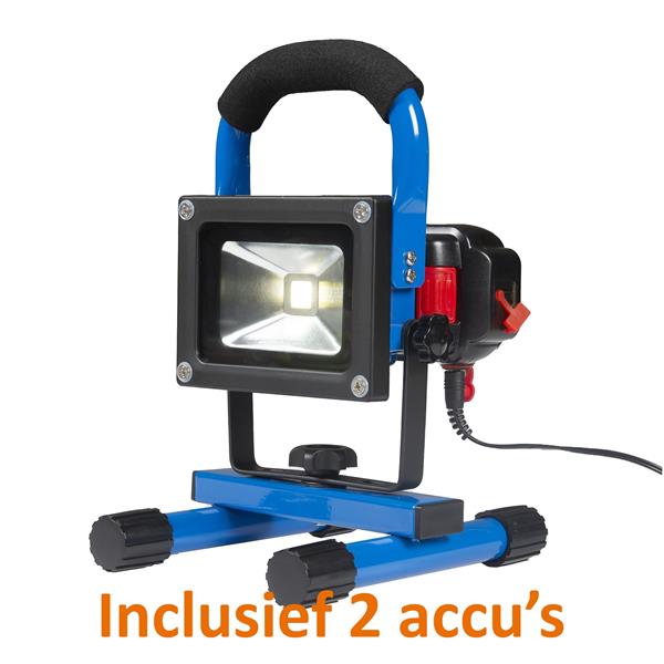 Grote foto oplaadbare led bouwlamp 10 watt met 2 accu en 2 adapters koffer crius tuin en terras verlichting