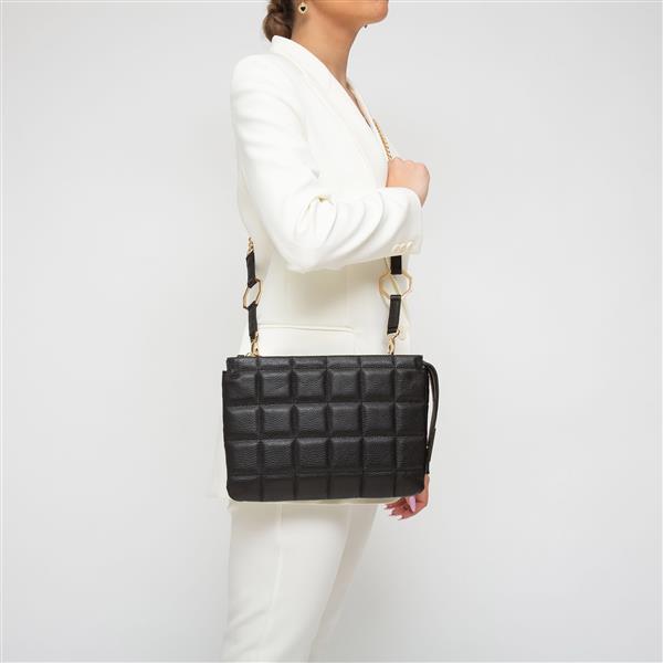 Grote foto iza schoudertasje zwart echt leer designer tas anna virgili made in italy sieraden tassen en uiterlijk damestassen