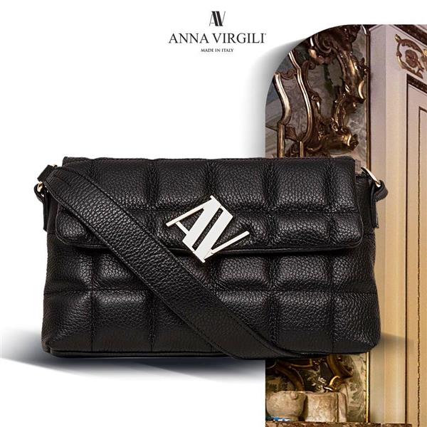 Grote foto amelia schoudertas zwart doorgestikt leer italiaans designermerk anna virgili sieraden tassen en uiterlijk damestassen