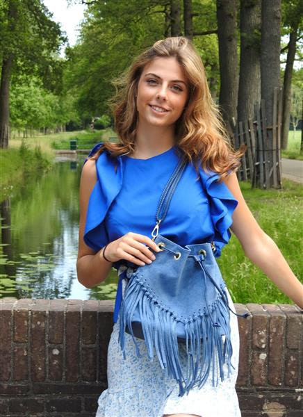 Grote foto ella italiaanse su de leren franjetas blauw sieraden tassen en uiterlijk damestassen