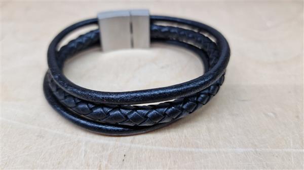 Grote foto thomss no. 7 leren herenarmband 3 bands zwart 22 cm sieraden tassen en uiterlijk armbanden voor haar