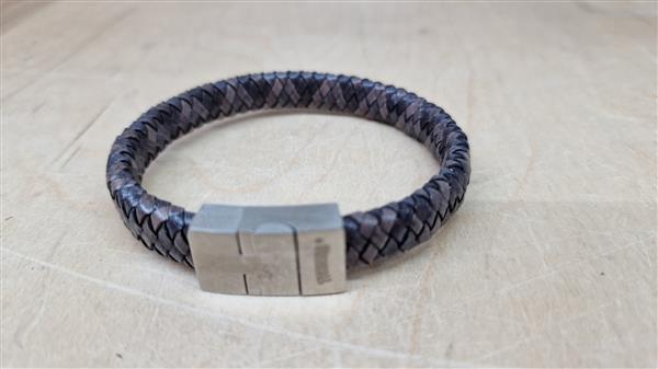 Grote foto thomss no. 12 smal leren herenarmband dubbel gevlochten grijs 22 cm sieraden tassen en uiterlijk armbanden voor haar