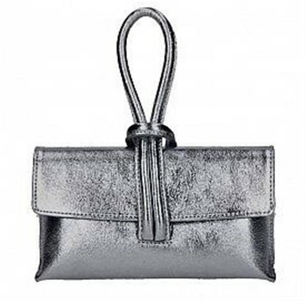 Grote foto sorella clutch anthraciet metallic met afneembare schouderriem in italiaans leer sieraden tassen en uiterlijk damestassen