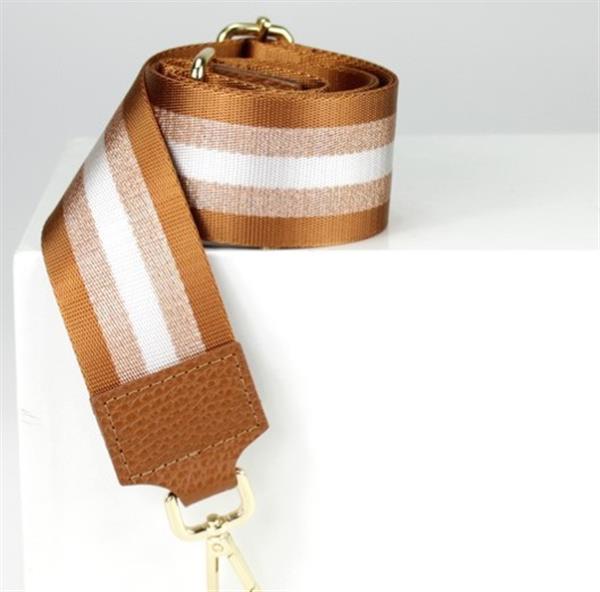 Grote foto bagstrap cognac gestreept leer polyester sieraden tassen en uiterlijk damestassen