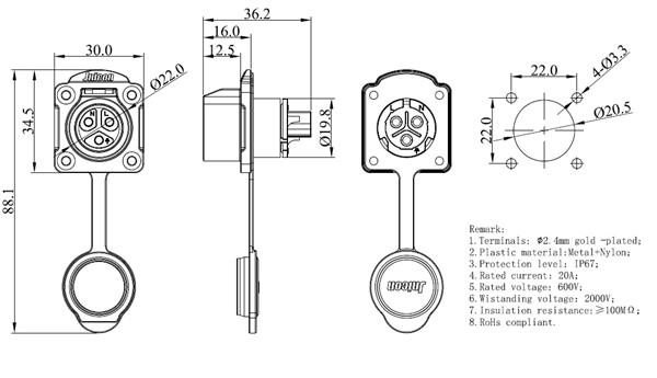 Grote foto complete set 3 aderig connector wand snelkoppeling ip67 waterdicht 0 aderige kabel 0 5mm2 tot 6 0 mm zakelijke goederen overige zakelijke goederen