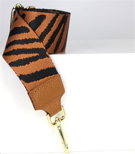 Grote foto bagstrap zebra cognac met goudkleurige sluiting sieraden tassen en uiterlijk damestassen