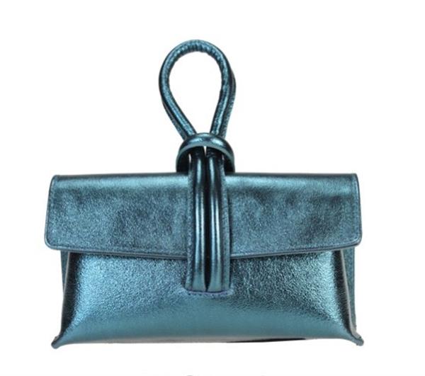 Grote foto sorella clutch petrol blauw metallic met afneembare schouderriem in italiaans leer sieraden tassen en uiterlijk damestassen