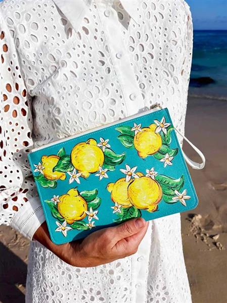 Grote foto amalfi clutch vegan leer made in italy handbeschilderd met citroenen sieraden tassen en uiterlijk damestassen