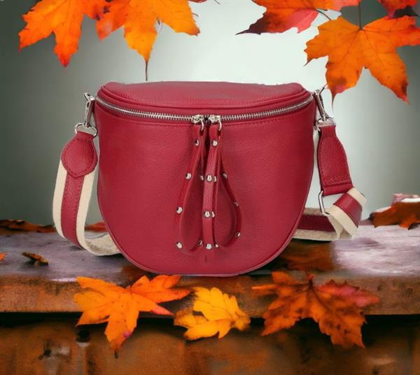 Grote foto vitalia italiaans leren crossbody schoudertas donkerrood met aparte band sieraden tassen en uiterlijk damestassen