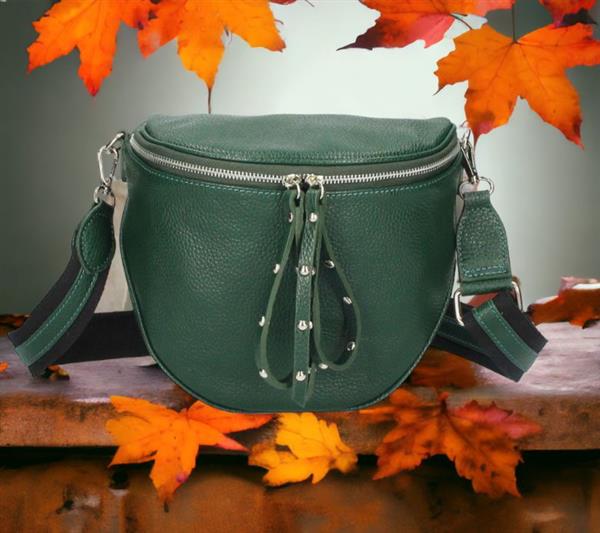 Grote foto vitalia italiaans leren crossbody schoudertas donkergroen met aparte band sieraden tassen en uiterlijk damestassen