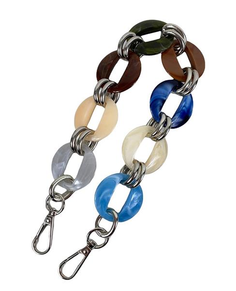 Grote foto acetaat bagstrap met bruin blauw beige en zilverkleurige sluiting sieraden tassen en uiterlijk damestassen