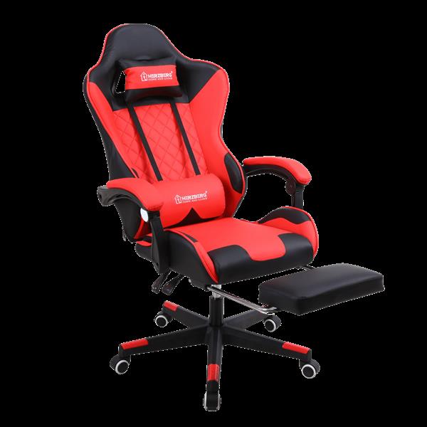 Grote foto herzberg gaming en bureaustoel met intrekbare voetensteun rood spelcomputers games overige merken