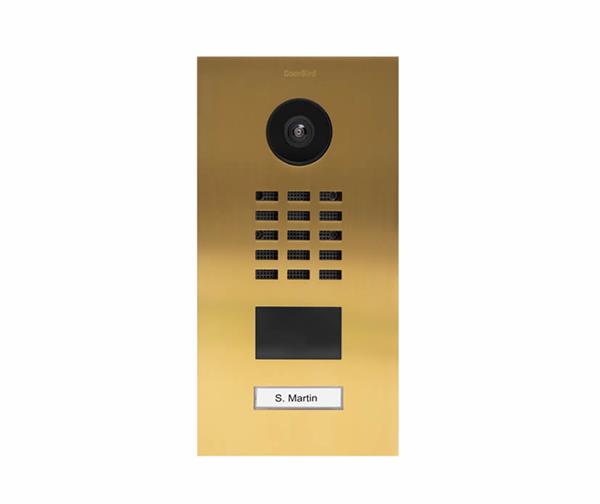 Grote foto doorbird ip intercom d2101v goudkleur 1 drukknop doorbird ip intercom d2101v goudkleur 1 drukkno audio tv en foto videobewakingsapparatuur