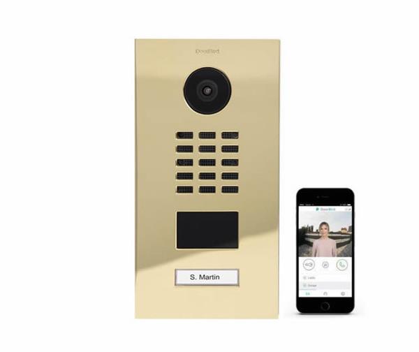 Grote foto doorbird ip intercom d2101v messing 1 drukknop doorbird ip intercom d2101v inbouw hoogglans messi audio tv en foto videobewakingsapparatuur