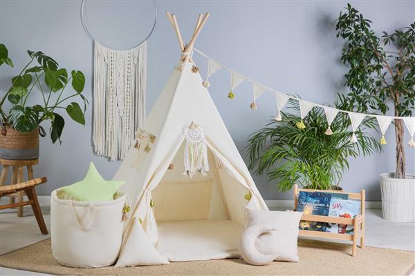 Grote foto tipi tent beige franjes en accessoires tipi 2 kussens en speelmat kinderen en baby overige