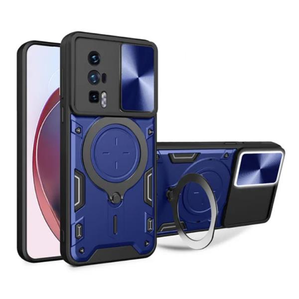 Grote foto xiaomi poco f5 pro 5g hoesje met ring kickstand en magneet schokbestendig cover case blauw telecommunicatie mobieltjes