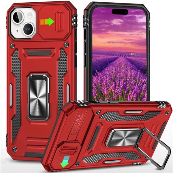 Grote foto iphone 15 plus armor hoesje met kickstand en camera slide magneet grip cover case rood telecommunicatie mobieltjes