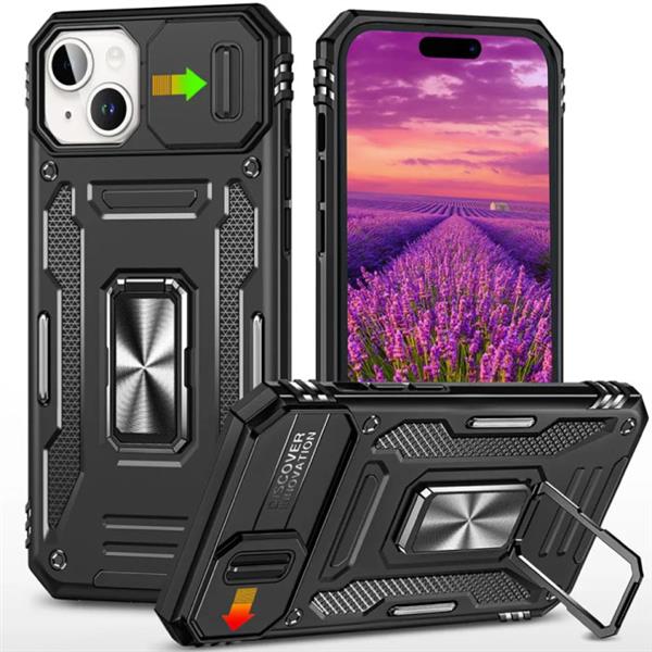 Grote foto iphone 15 plus armor hoesje met kickstand en camera slide magneet grip cover case zwart telecommunicatie mobieltjes