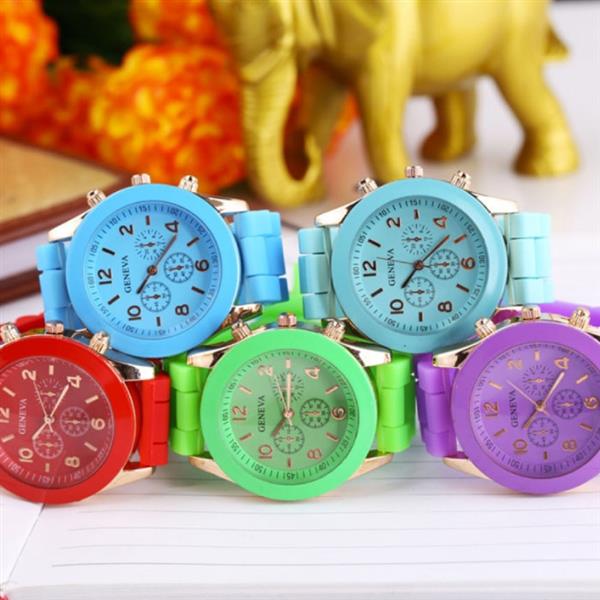 Grote foto jelly horloge voor dames kwarts uurwerk silicoon bandje groen kleding dames horloges