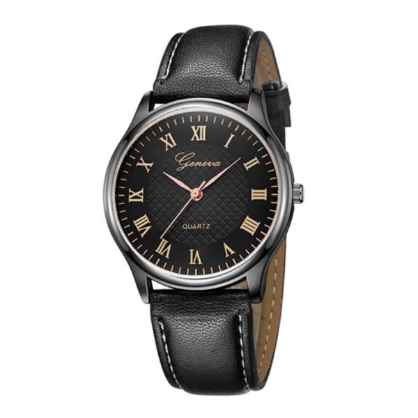 Grote foto klassiek horloge voor heren kwarts uurwerk leren bandje zwart kleding dames horloges