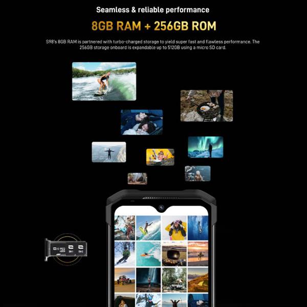 Grote foto s98 smartphone outdoor zwart octa core 8 gb ram 256 gb opslag 64 mp camera 6000mah batteri telecommunicatie mobieltjes