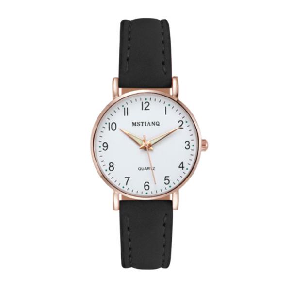 Grote foto minimalistisch horloge voor dames modieus kwarts uurwerk vrouwen lichtgevend leer bandje zwart kleding dames horloges