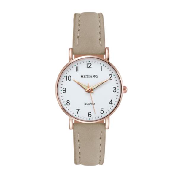 Grote foto minimalistisch horloge voor dames modieus kwarts uurwerk vrouwen lichtgevend leer bandje beige kleding dames horloges