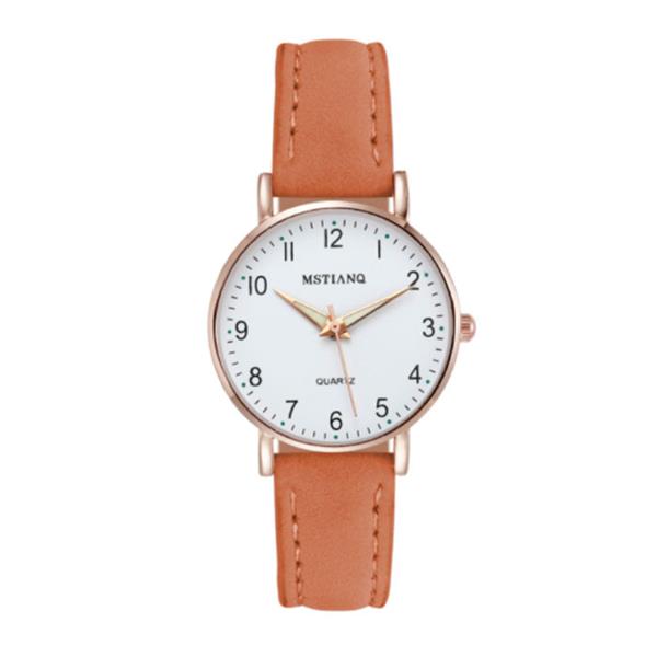 Grote foto minimalistisch horloge voor dames modieus kwarts uurwerk vrouwen lichtgevend leer bandje oranje kleding dames horloges