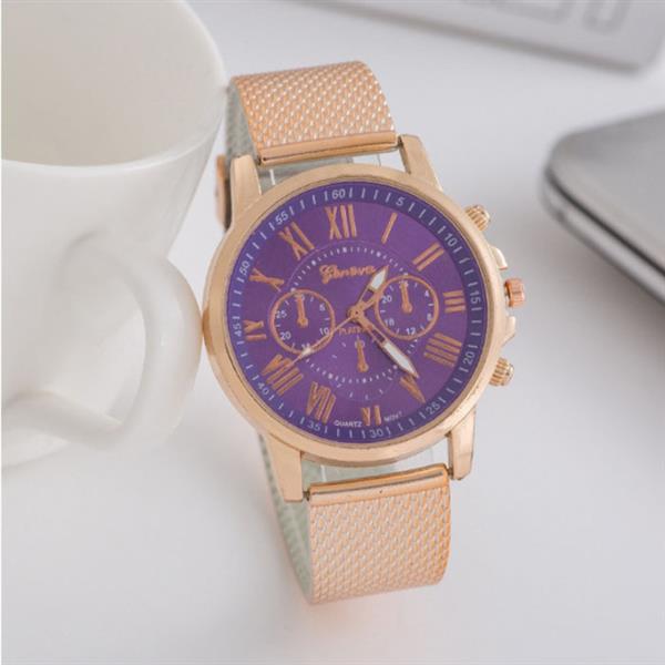 Grote foto luxe horloge voor dames modieus kwarts uurwerk mesh bandje paars kleding dames horloges