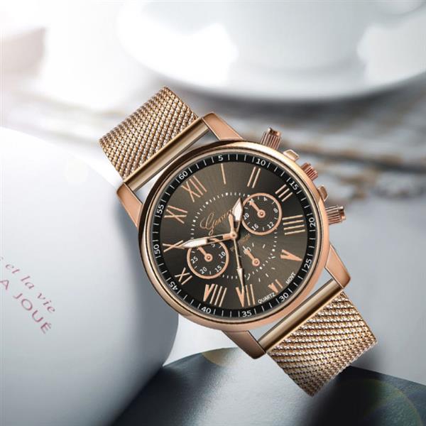 Grote foto luxe horloge voor dames modieus kwarts uurwerk mesh bandje zwart kleding dames horloges