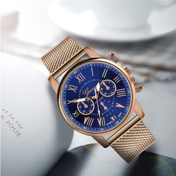 Grote foto luxe horloge voor dames modieus kwarts uurwerk mesh bandje blauw kleding dames horloges