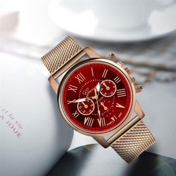 Grote foto luxe horloge voor dames modieus kwarts uurwerk mesh bandje rood kleding dames horloges