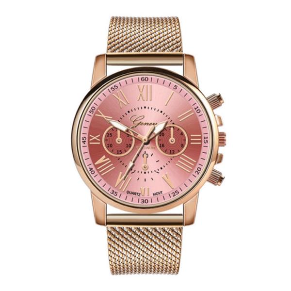 Grote foto luxe horloge voor dames modieus kwarts uurwerk mesh bandje roze kleding dames horloges