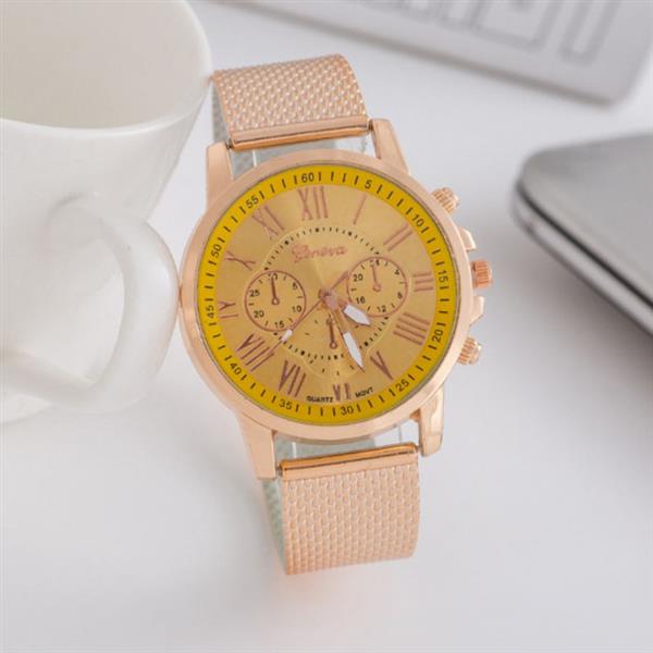 Grote foto luxe horloge voor dames modieus kwarts uurwerk mesh bandje geel kleding dames horloges