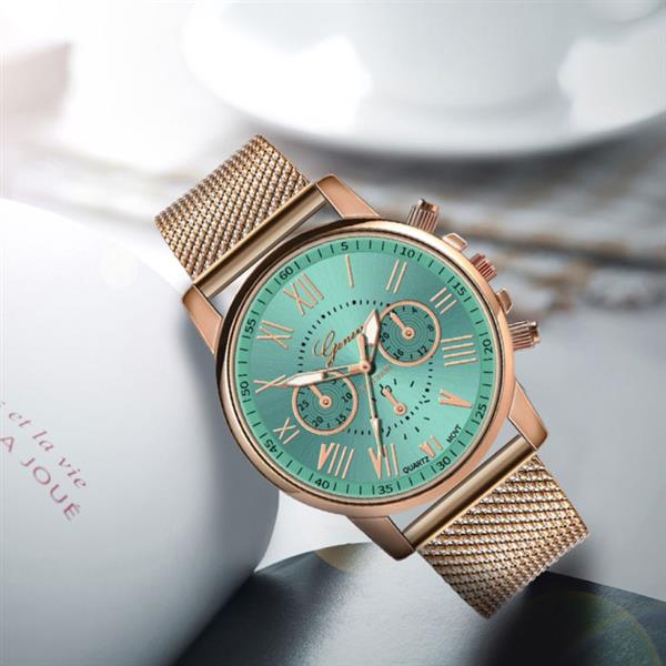 Grote foto luxe horloge voor dames modieus kwarts uurwerk mesh bandje groen kleding dames horloges