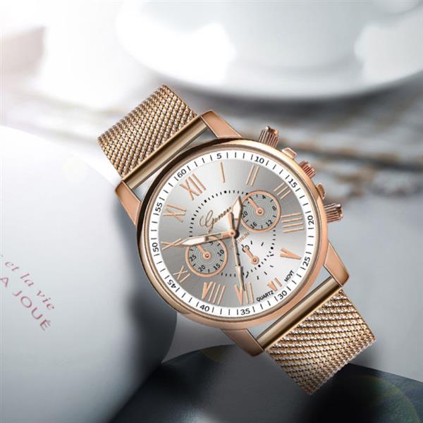 Grote foto luxe horloge voor dames modieus kwarts uurwerk mesh bandje wit kleding dames horloges