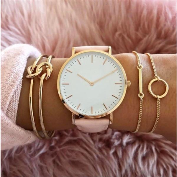 Grote foto minimalistisch horloge voor dames modieus kwarts uurwerk leer bandje grijs kleding dames horloges