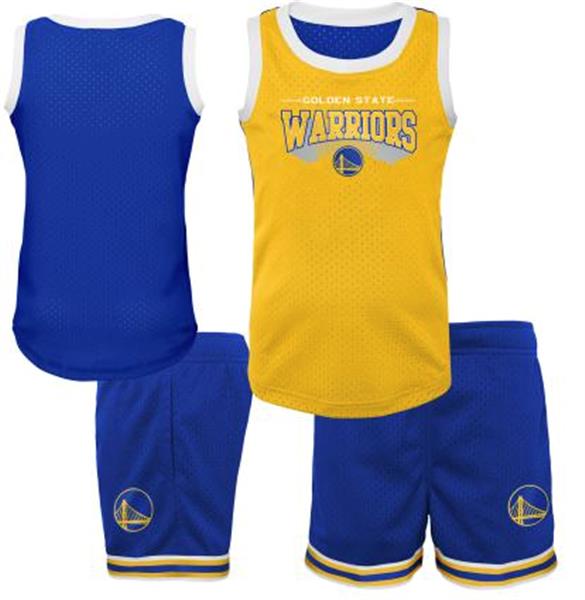Grote foto golden state warriors kids jersey short set geel kledingmaat s 4 sport en fitness basketbal