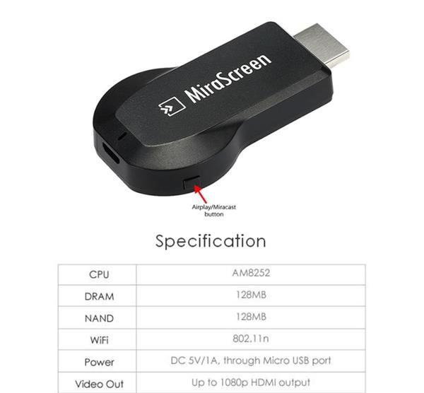 Grote foto mirascreen smart tv wifi mediaspeler ezcast chromecast apple tv miracast vervanger audio tv en foto algemeen